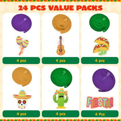24-Pack Mexican Fiesta Hanging Swirl Decorations for Taco Bar Party