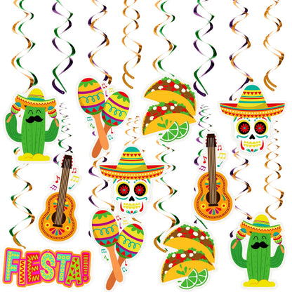 24-Pack Mexican Fiesta Hanging Swirl Decorations for Taco Bar Party