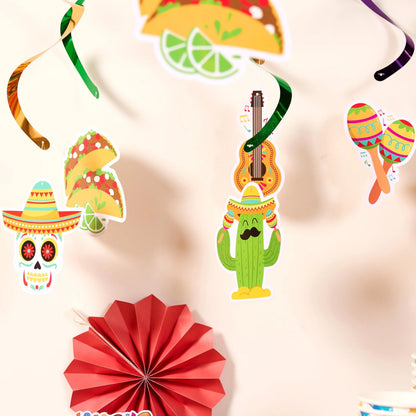 24-Pack Mexican Fiesta Hanging Swirl Decorations for Taco Bar Party