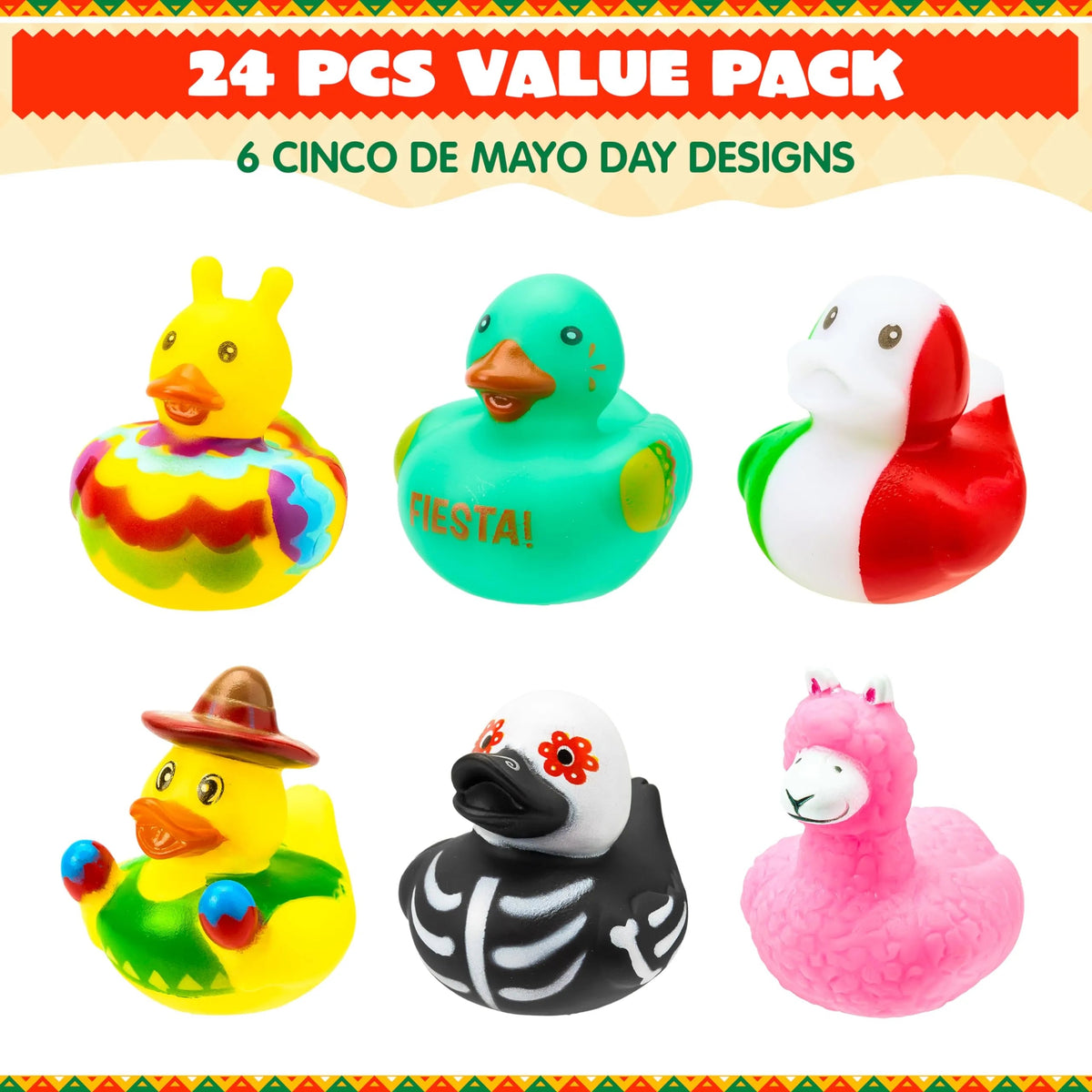 24 Mexican Fiesta Rubber Ducks for Party Favors & Decorations