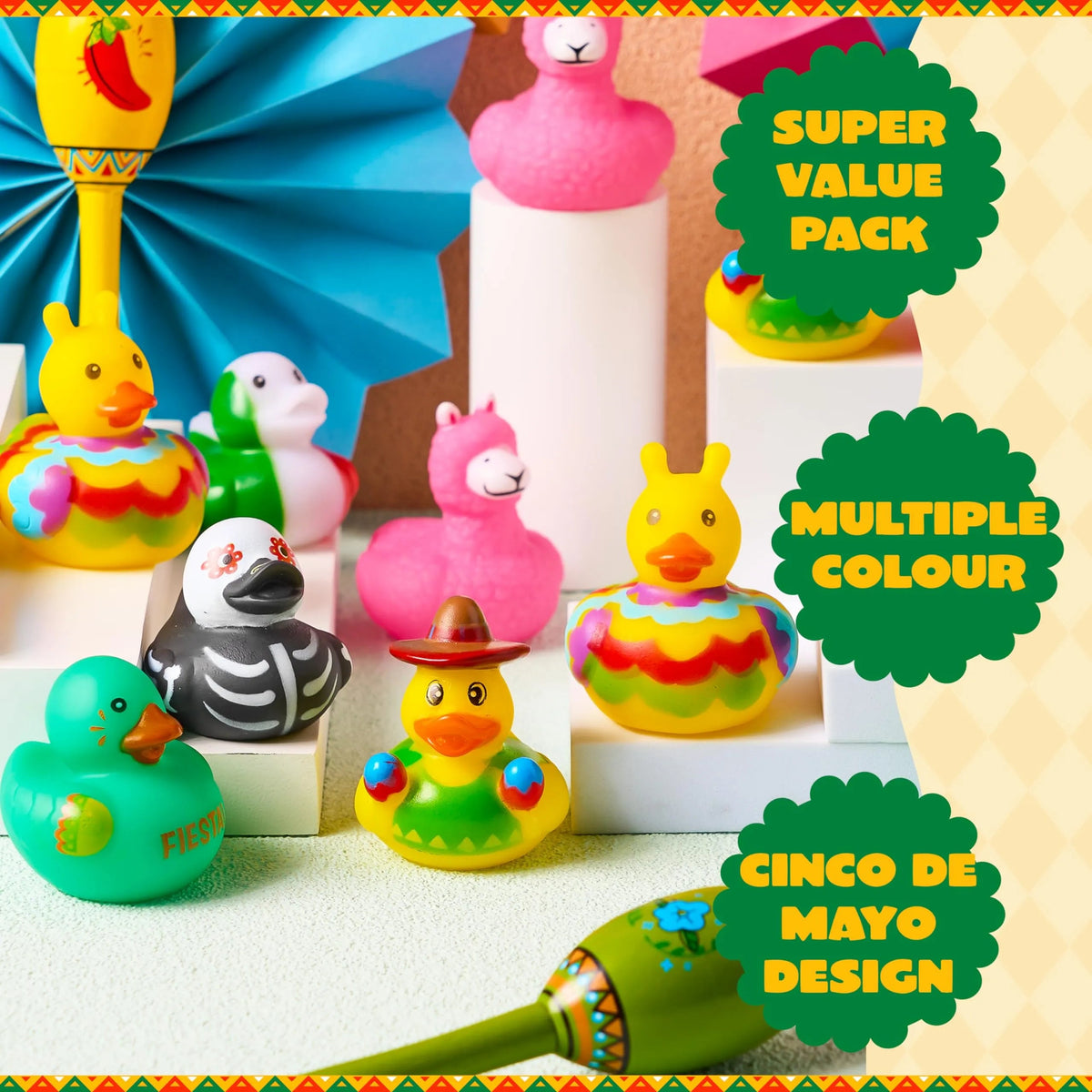 24 Mexican Fiesta Rubber Ducks for Party Favors & Decorations