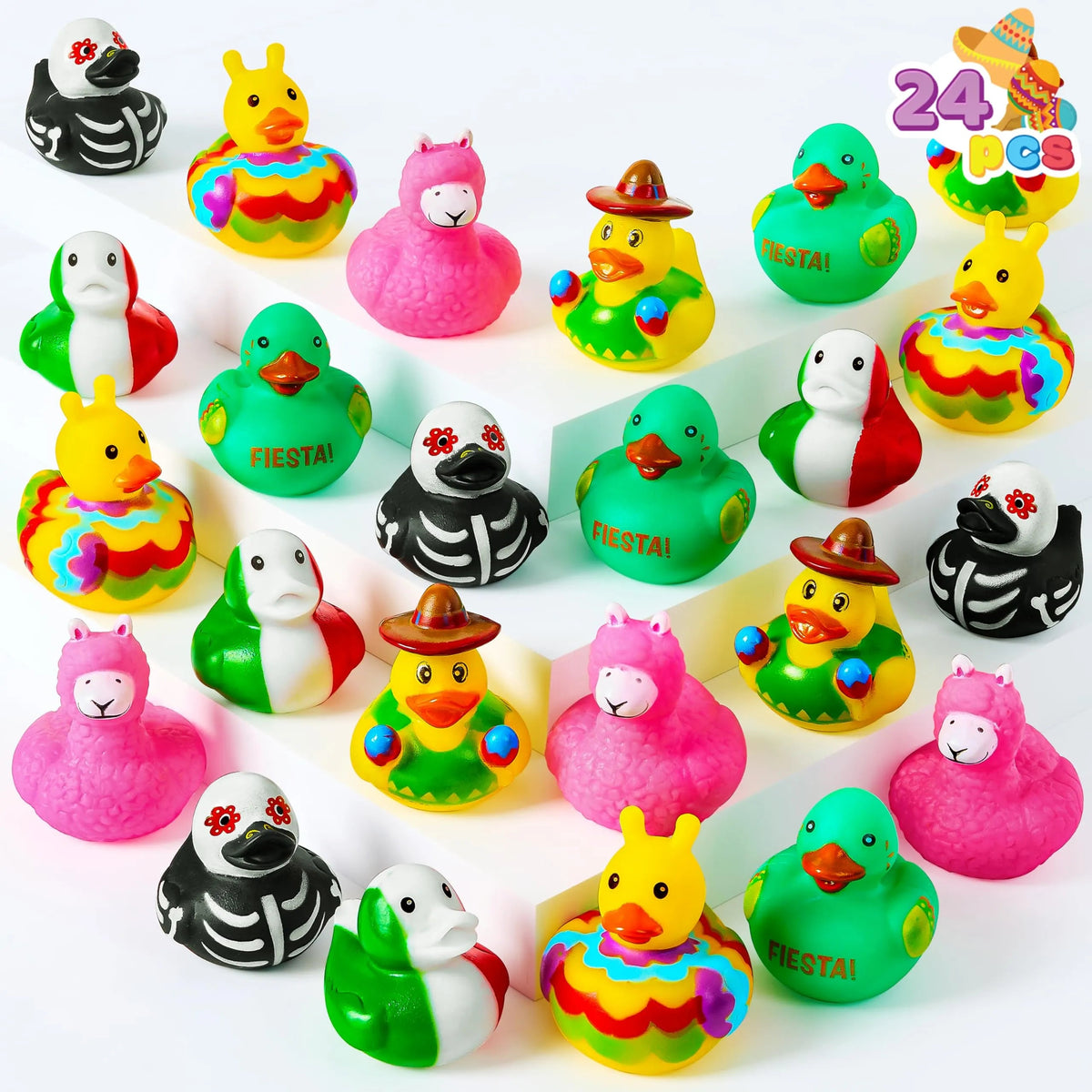 24 Mexican Fiesta Rubber Ducks for Party Favors & Decorations