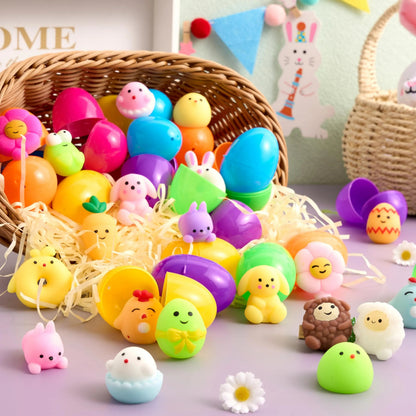 24-Pack Mochi Squishy Toys in Prefilled Easter Eggs, Squeeze Toy Fillers for Easter Egg Hunt
