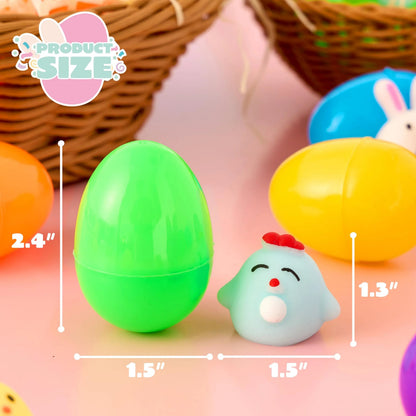 24-Pack Mochi Squishy Toys in Prefilled Easter Eggs, Squeeze Toy Fillers for Easter Egg Hunt