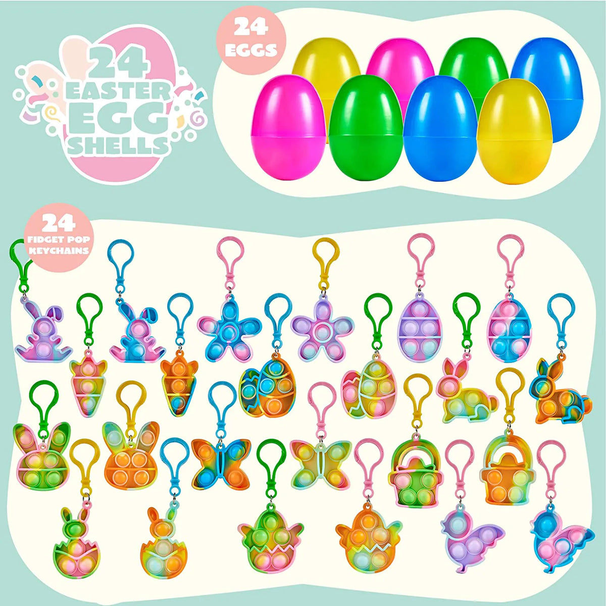 24-Pack Plush Bubble Keychain Easter Eggs