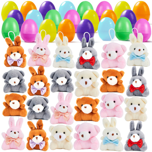 24 Plush Bunnies and Bears Prefilled Easter Eggs (2.23 in)