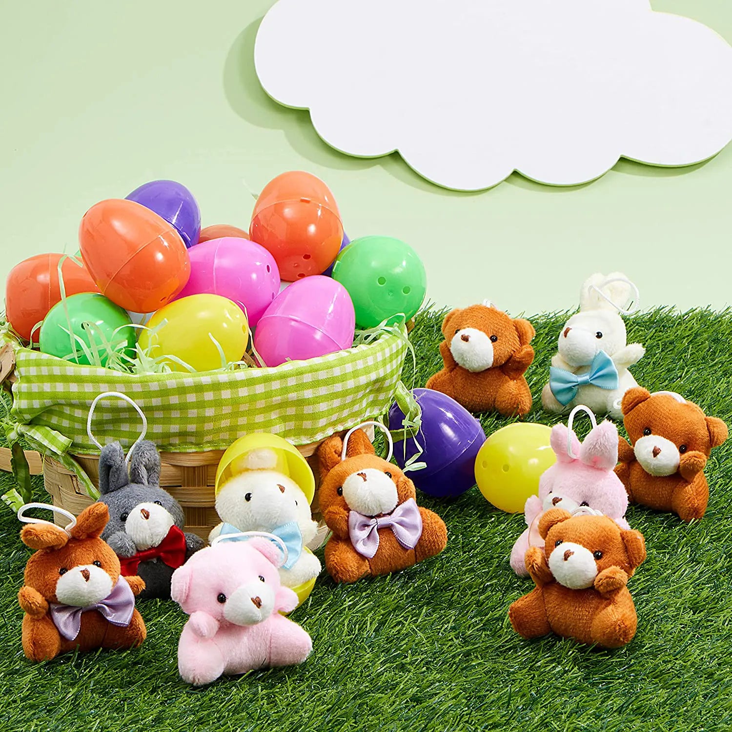 24 Plush Bunnies and Bears Prefilled Easter Eggs (2.23 in)