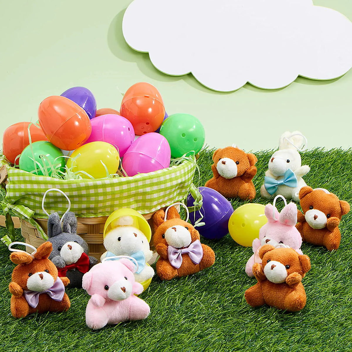 24 Plush Bunnies and Bears Prefilled Easter Eggs (2.23 in)