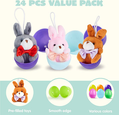 24 Plush Bunnies and Bears Prefilled Easter Eggs (2.23 in)