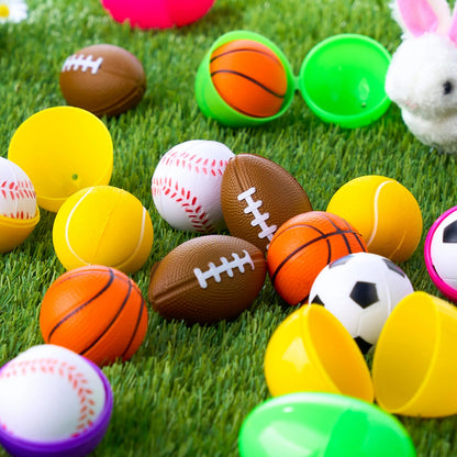 24 Pre-Filled Easter Eggs with Sports Stress Balls Squishy Toys for Kids Easter Egg Hunt