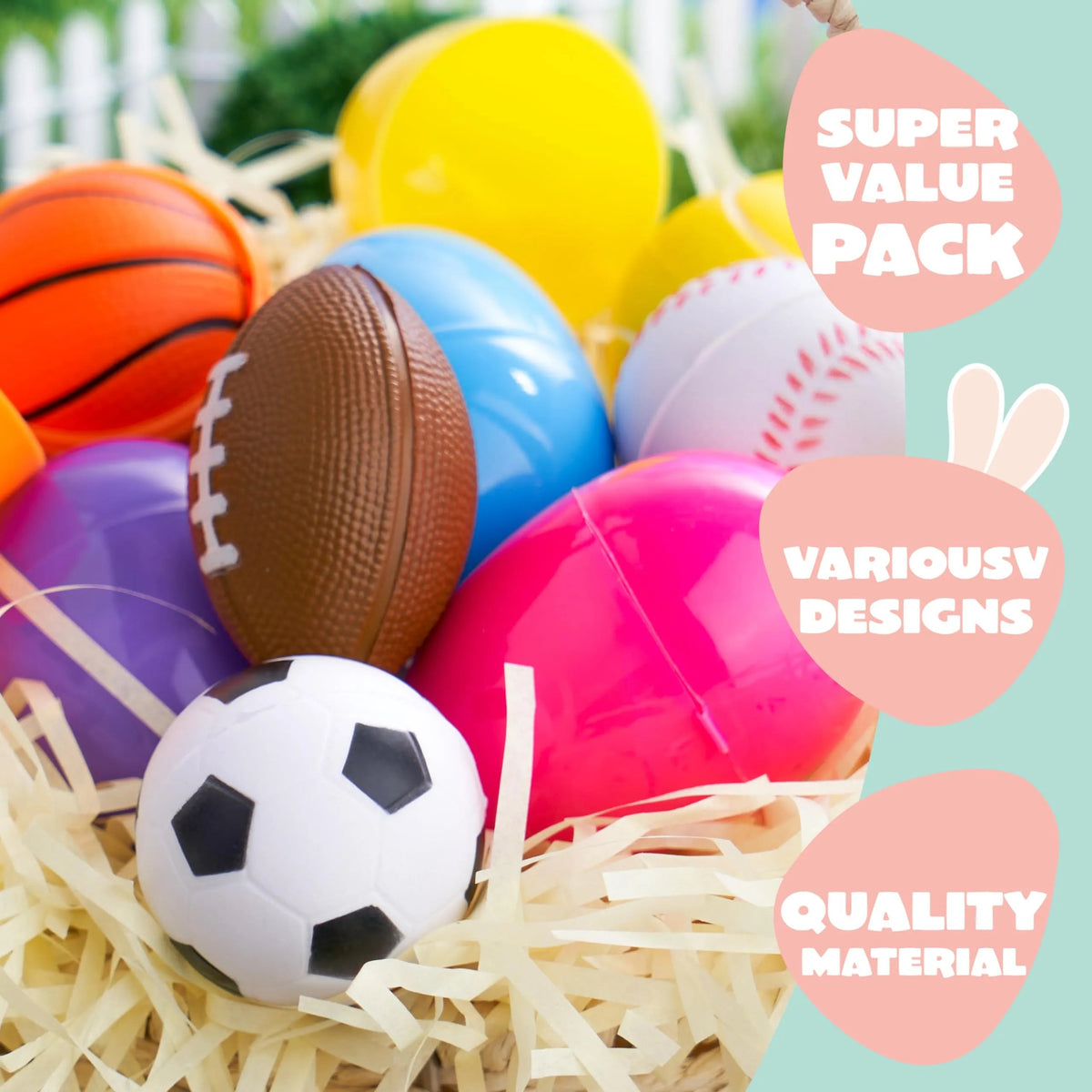 24 Pre-Filled Easter Eggs with Sports Stress Balls Squishy Toys for Kids Easter Egg Hunt