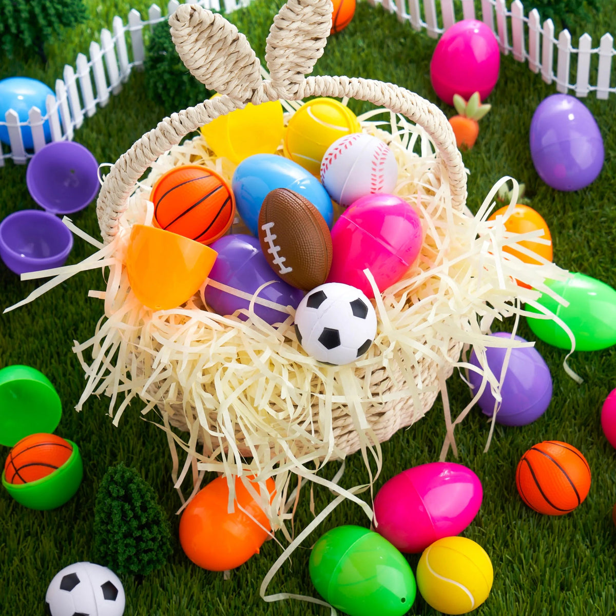 24 Pre-Filled Easter Eggs with Sports Stress Balls Squishy Toys for Kids Easter Egg Hunt