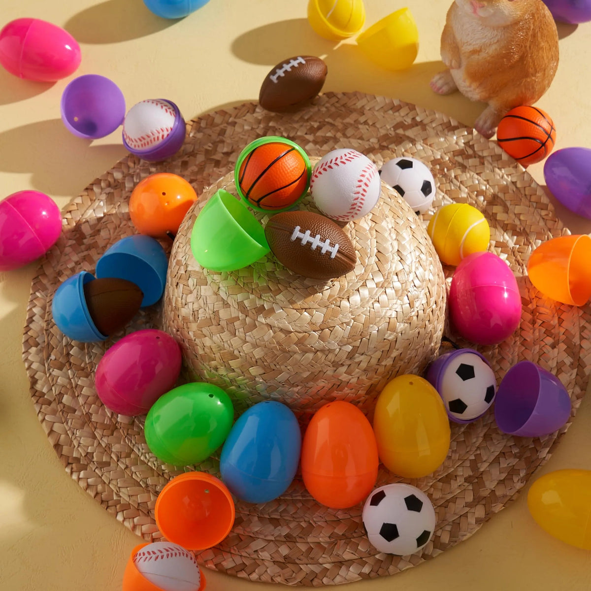 24 Pre-Filled Easter Eggs with Sports Stress Balls Squishy Toys for Kids Easter Egg Hunt