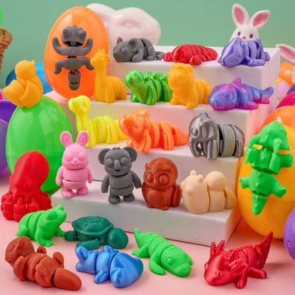 24 Prefilled Easter Eggs with 3D Printed Articulated Toys, Party Favors for Kids