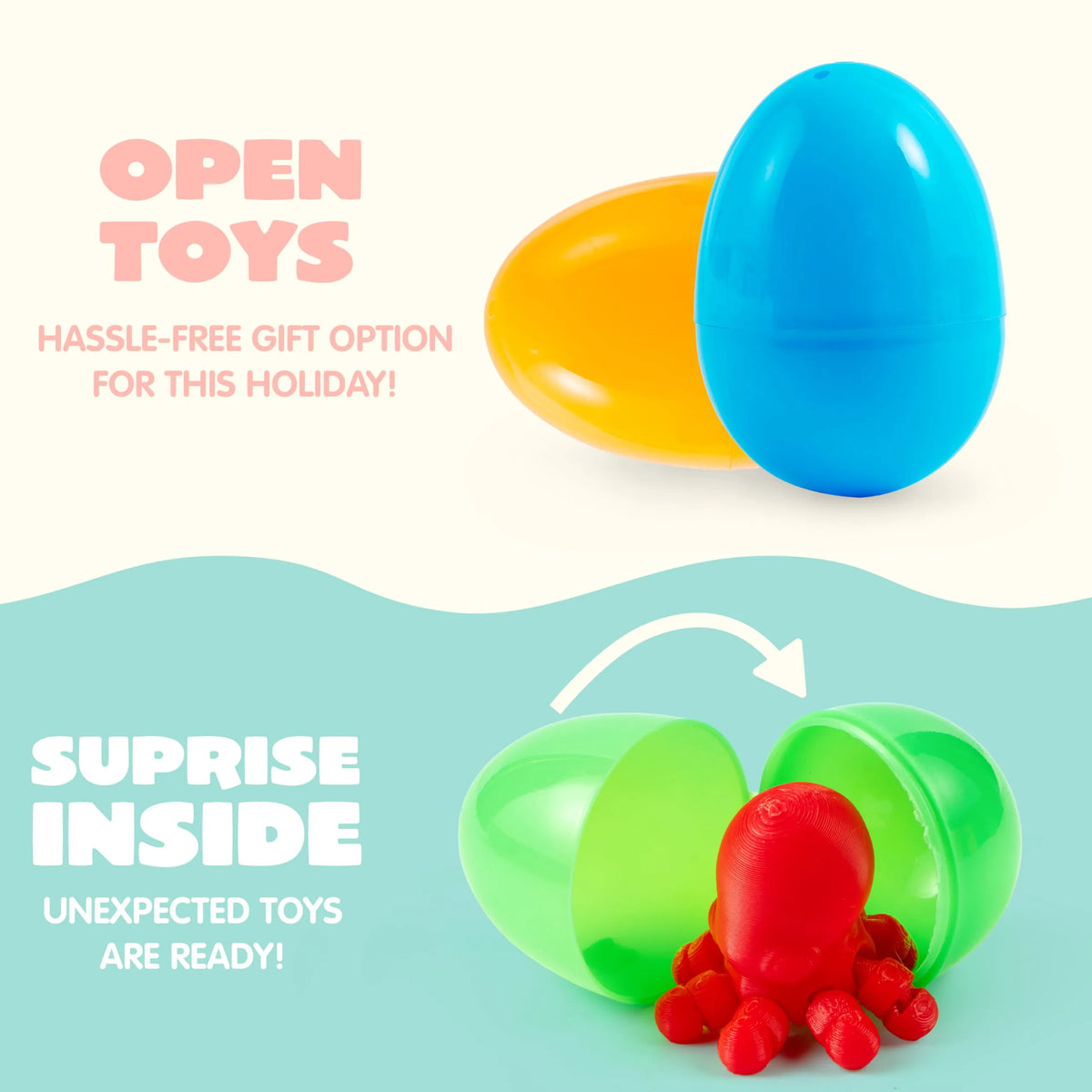24 Prefilled Easter Eggs with 3D Printed Articulated Toys, Party Favors for Kids
