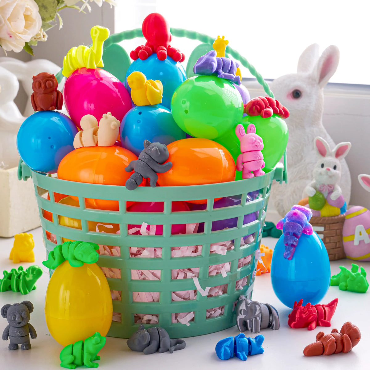 24 Prefilled Easter Eggs with 3D Printed Articulated Toys, Party Favors for Kids