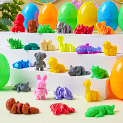 24 Prefilled Easter Eggs with 3D Printed Articulated Toys, Party Favors for Kids