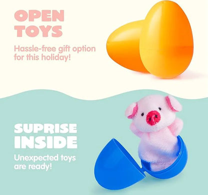 24 Prefilled Easter Eggs with Animal Finger Puppets for Kids Party & Hunt