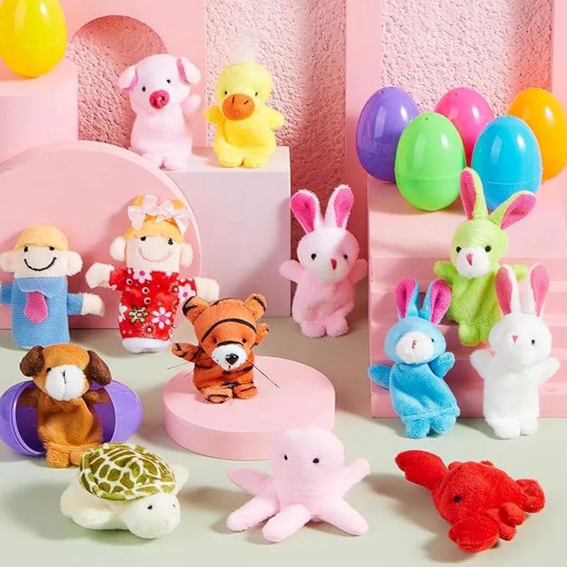 24 Prefilled Easter Eggs with Animal Finger Puppets for Kids Party & Hunt