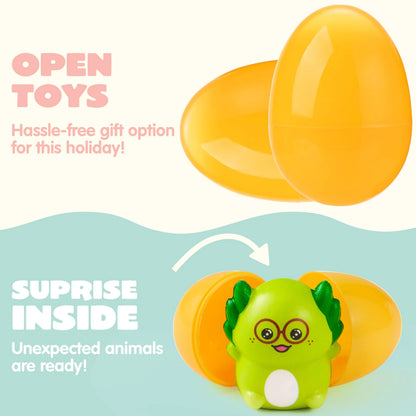 24 Prefilled Easter Eggs with Axolotl Squishy Toys for Egg Hunts, Party Favors & Basket Stuffers