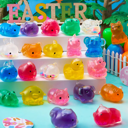 24 Prefilled Easter Eggs with Cute Animal Mochi Squishy Toys for Egg Hunt, Basket Stuffers & Party Favors