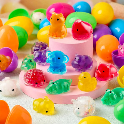 24 Prefilled Easter Eggs with Cute Animal Mochi Squishy Toys for Egg Hunt, Basket Stuffers & Party Favors