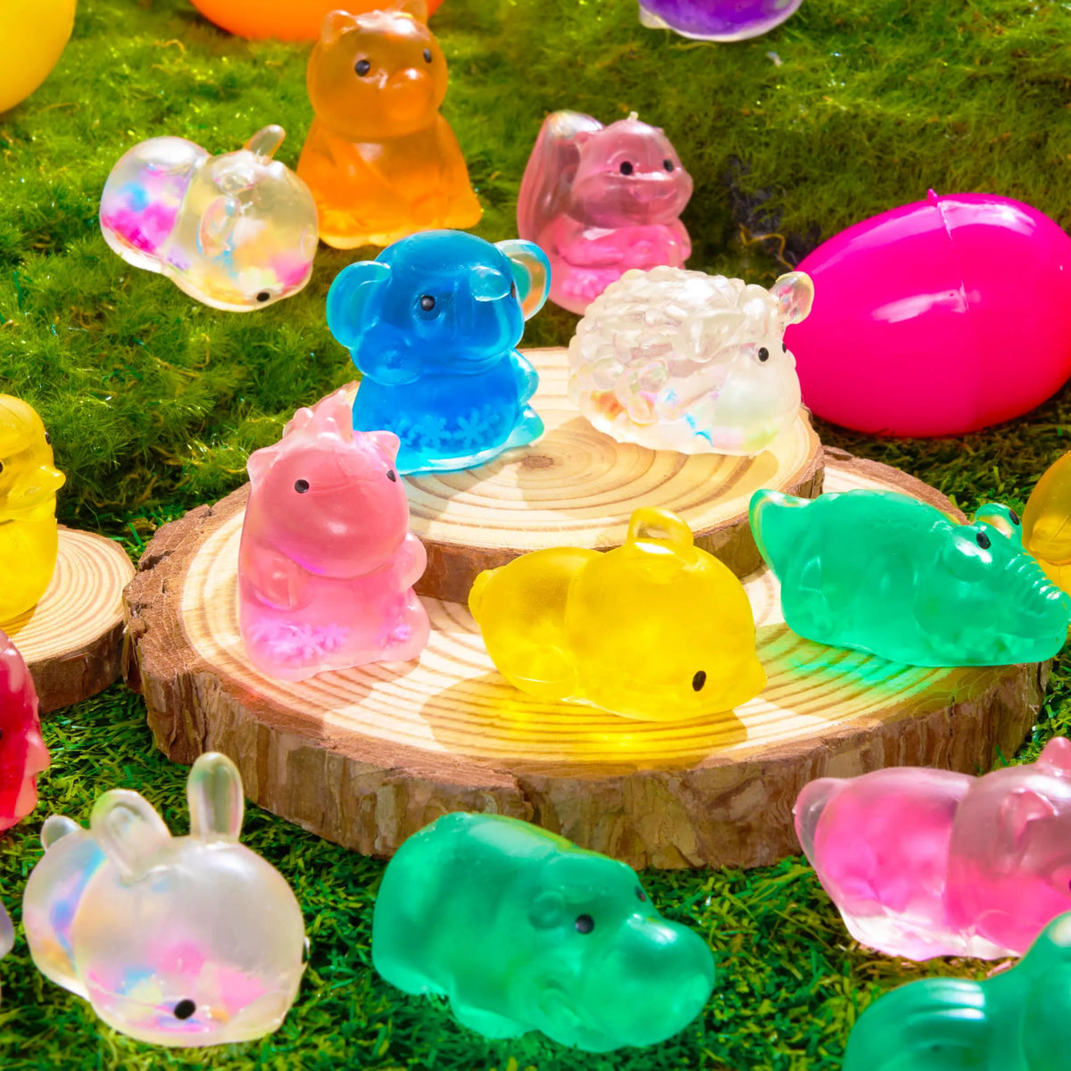 24 Prefilled Easter Eggs with Cute Animal Mochi Squishy Toys for Egg Hunt, Basket Stuffers & Party Favors