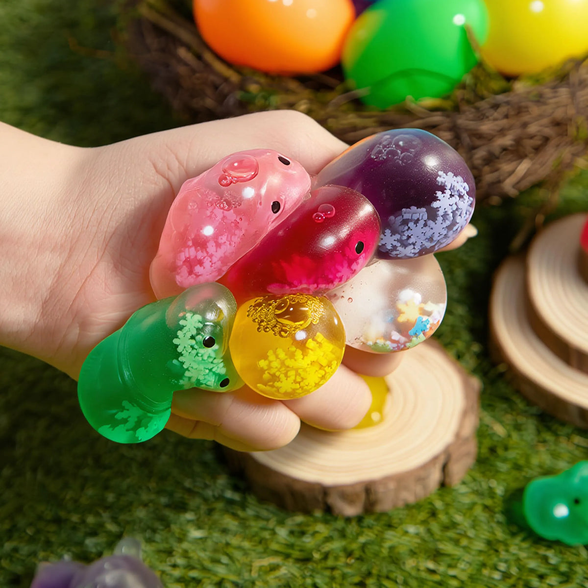 24 Prefilled Easter Eggs with Cute Animal Mochi Squishy Toys for Egg Hunt, Basket Stuffers & Party Favors