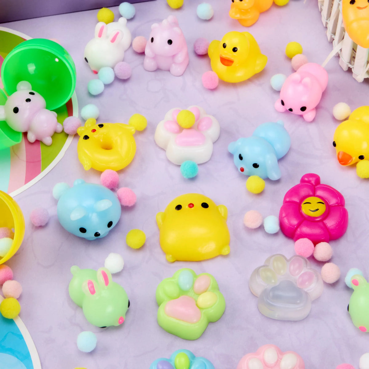 24 Prefilled Easter Eggs with Cute Mochi Squishy Toys for Egg Hunts, Basket Stuffers & Party Favors