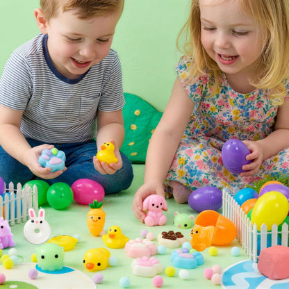 24 Prefilled Easter Eggs with Cute Mochi Squishy Toys for Egg Hunts, Basket Stuffers & Party Favors