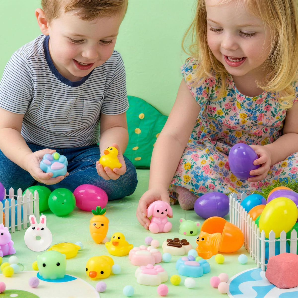 24 Prefilled Easter Eggs with Cute Mochi Squishy Toys for Egg Hunts, Basket Stuffers & Party Favors
