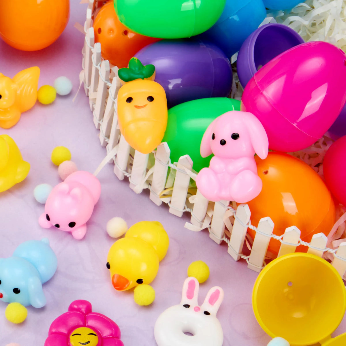 24 Prefilled Easter Eggs with Cute Mochi Squishy Toys for Egg Hunts, Basket Stuffers & Party Favors