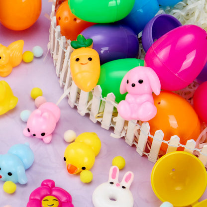 24 Prefilled Easter Eggs with Cute Mochi Squishy Toys for Egg Hunts, Basket Stuffers & Party Favors