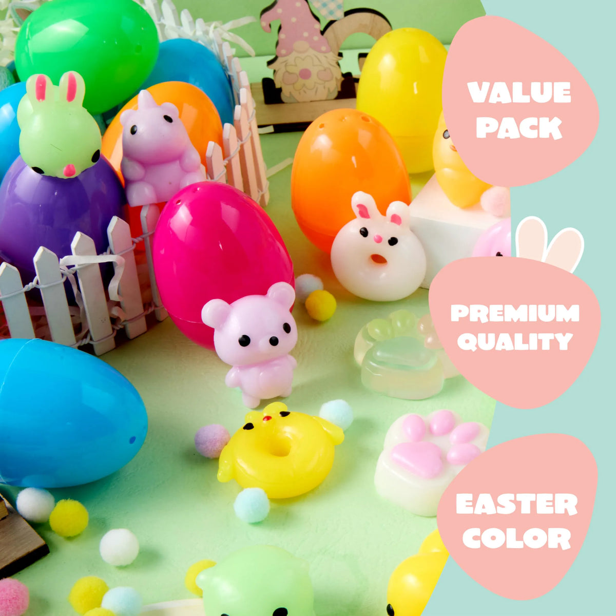 24 Prefilled Easter Eggs with Cute Mochi Squishy Toys for Egg Hunts, Basket Stuffers & Party Favors