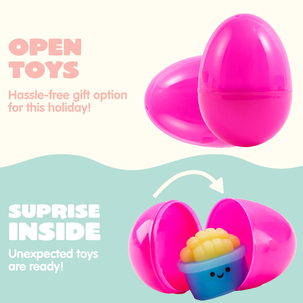 24 Prefilled Easter Eggs with Fast Food & Dessert Mochi Squishy Toys for Egg Hunt, Party Favors & Basket Stuffers