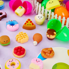24 Prefilled Easter Eggs with Fast Food & Dessert Mochi Squishy Toys for Egg Hunt, Party Favors & Basket Stuffers