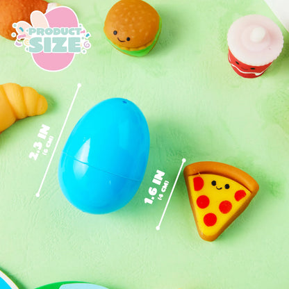24 Prefilled Easter Eggs with Fast Food & Dessert Mochi Squishy Toys for Egg Hunt, Party Favors & Basket Stuffers