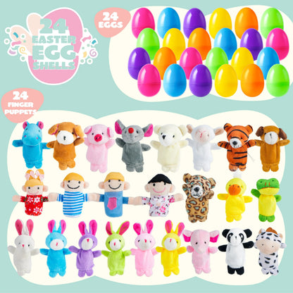 24 Prefilled Easter Eggs with Finger Puppets for Kids Party & Hunt