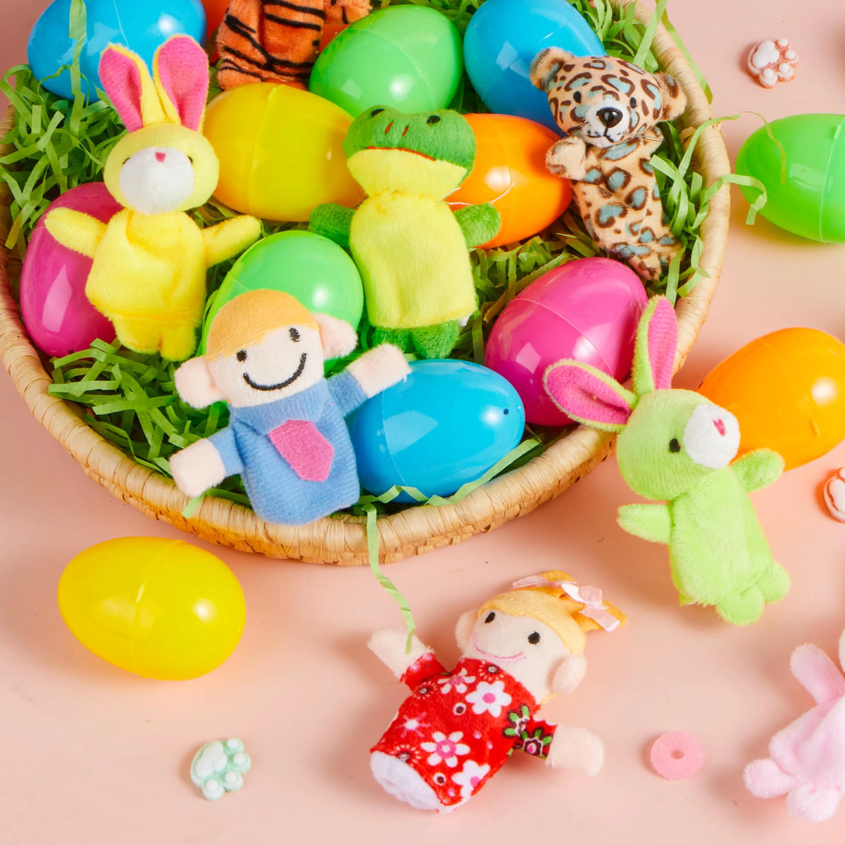 24 Prefilled Easter Eggs with Finger Puppets for Kids Party & Hunt