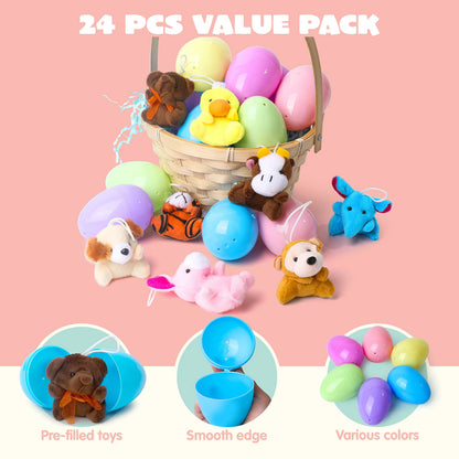 24 Prefilled Easter Eggs with Mini Plush Animal Toys for Kids