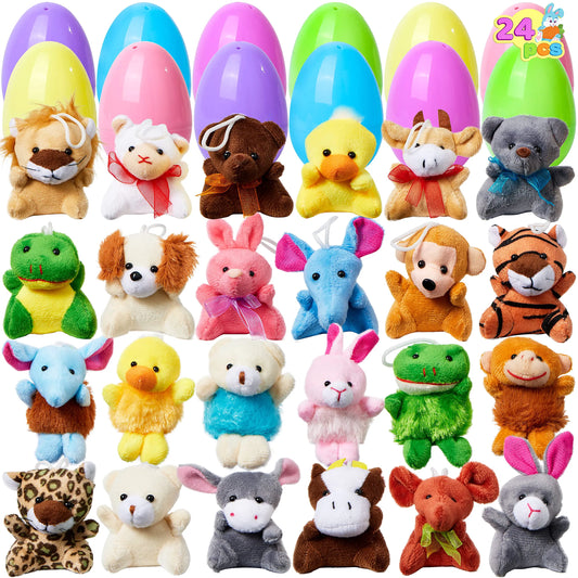 24 Prefilled Easter Eggs with Mini Plush Animal Toys for Kids