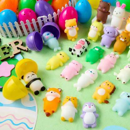 24 Prefilled Easter Eggs with Mochi Squishy Toys for Egg Hunt, Party Favors & Basket Stuffers