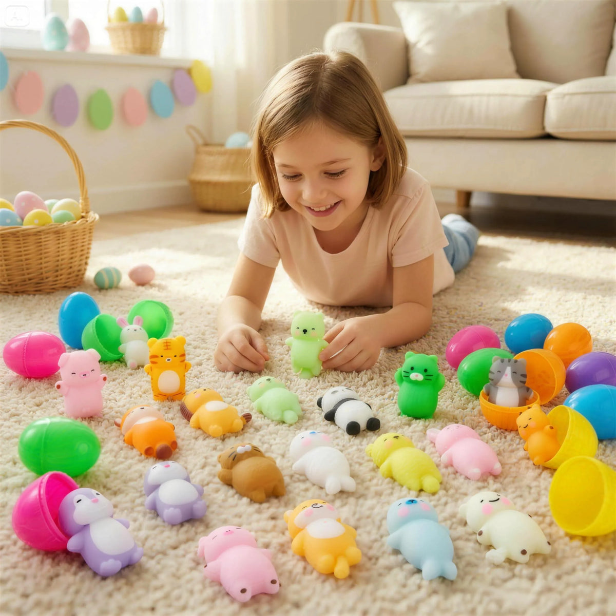 24 Prefilled Easter Eggs with Mochi Squishy Toys for Egg Hunt, Party Favors & Basket Stuffers