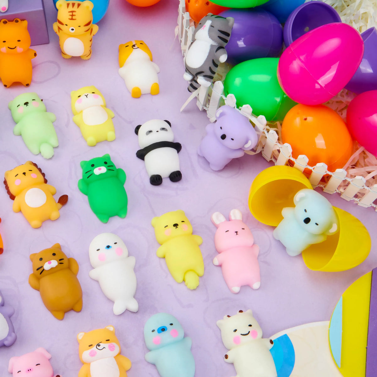 24 Prefilled Easter Eggs with Mochi Squishy Toys for Egg Hunt, Party Favors & Basket Stuffers