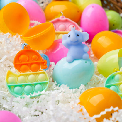 24 Prefilled Easter Eggs with Mochi and Pop Bubble Keychains for Kids Egg Hunt