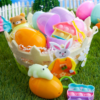 24 Prefilled Easter Eggs with Mochi and Pop Bubble Keychains for Kids Egg Hunt