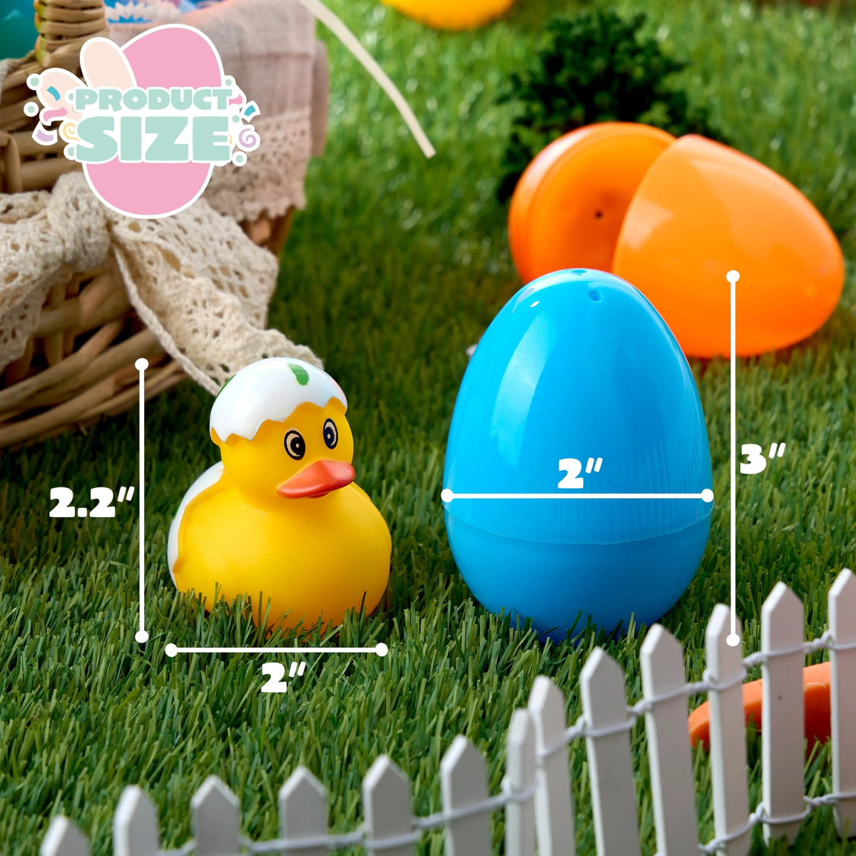 24 Prefilled Easter Eggs with Rubber Ducks - Assorted Duckies for Easter Egg Hunt