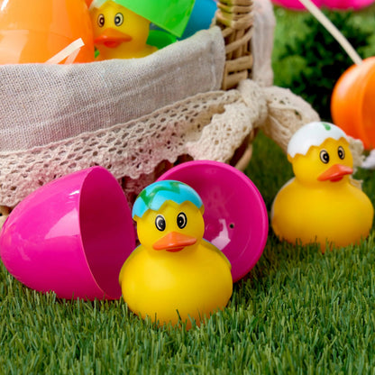 24 Prefilled Easter Eggs with Rubber Ducks - Assorted Duckies for Easter Egg Hunt