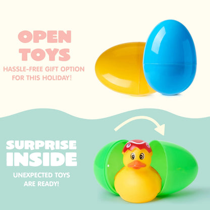 24 Prefilled Easter Eggs with Rubber Ducks - Assorted Duckies for Easter Egg Hunt