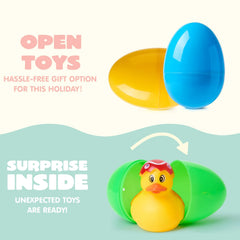 24 Prefilled Easter Eggs with Rubber Ducks - Assorted Duckies for Easter Egg Hunt